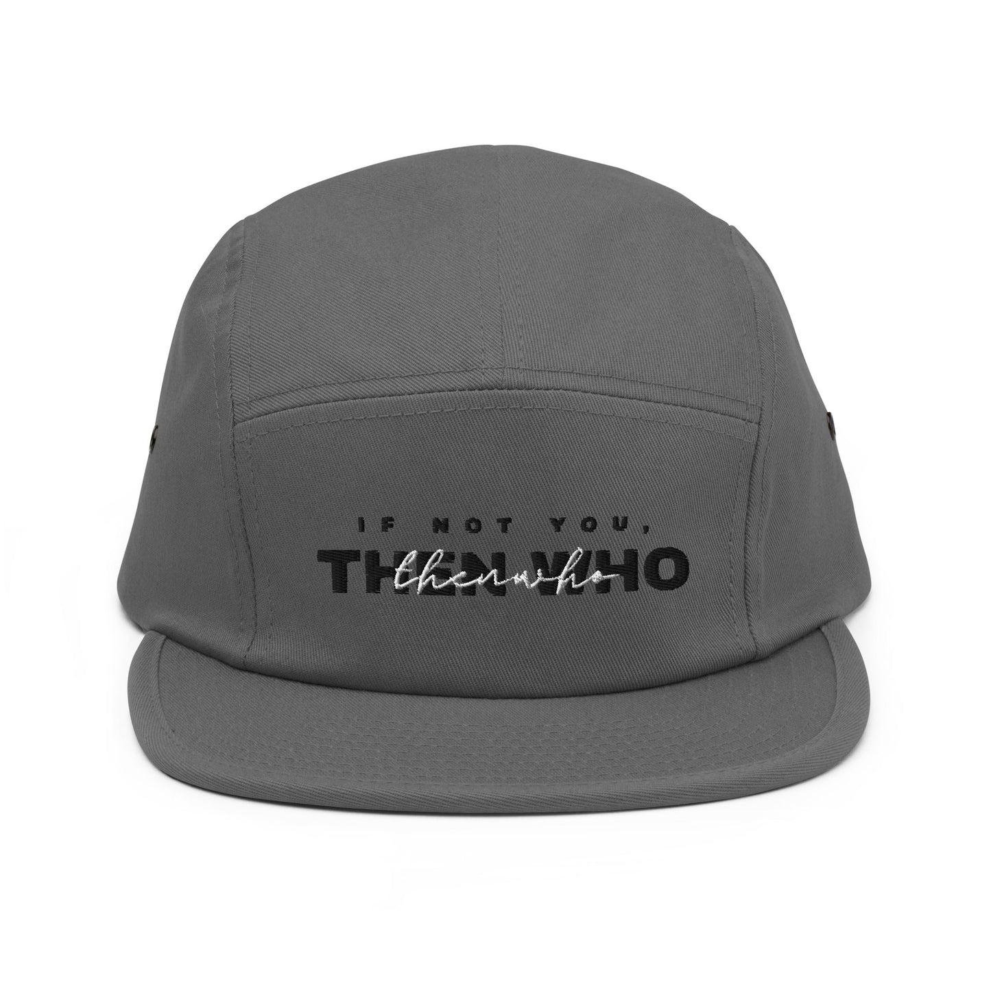 The Launch - Black/White Embroidered - 5 Panel Cap - The Then Who Brand Shop