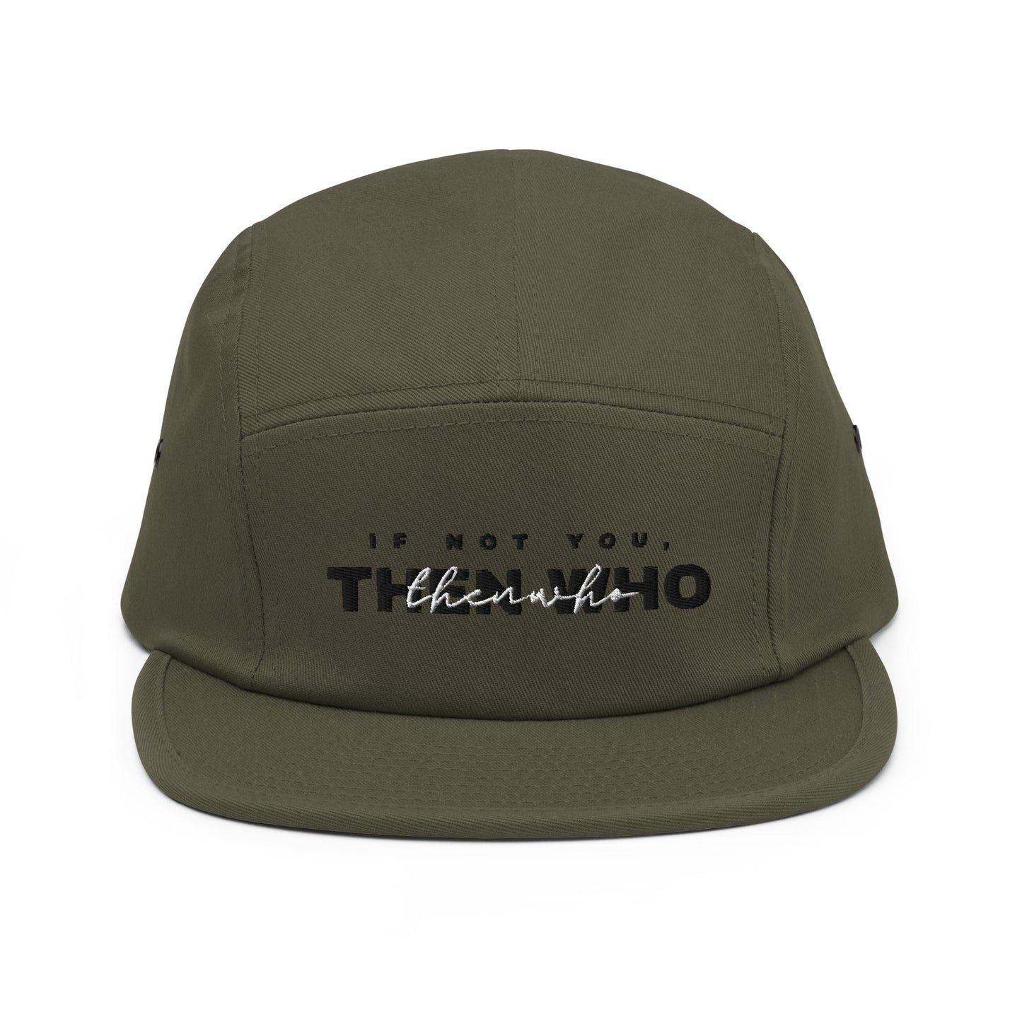 The Launch - Black/White Embroidered - 5 Panel Cap - The Then Who Brand Shop