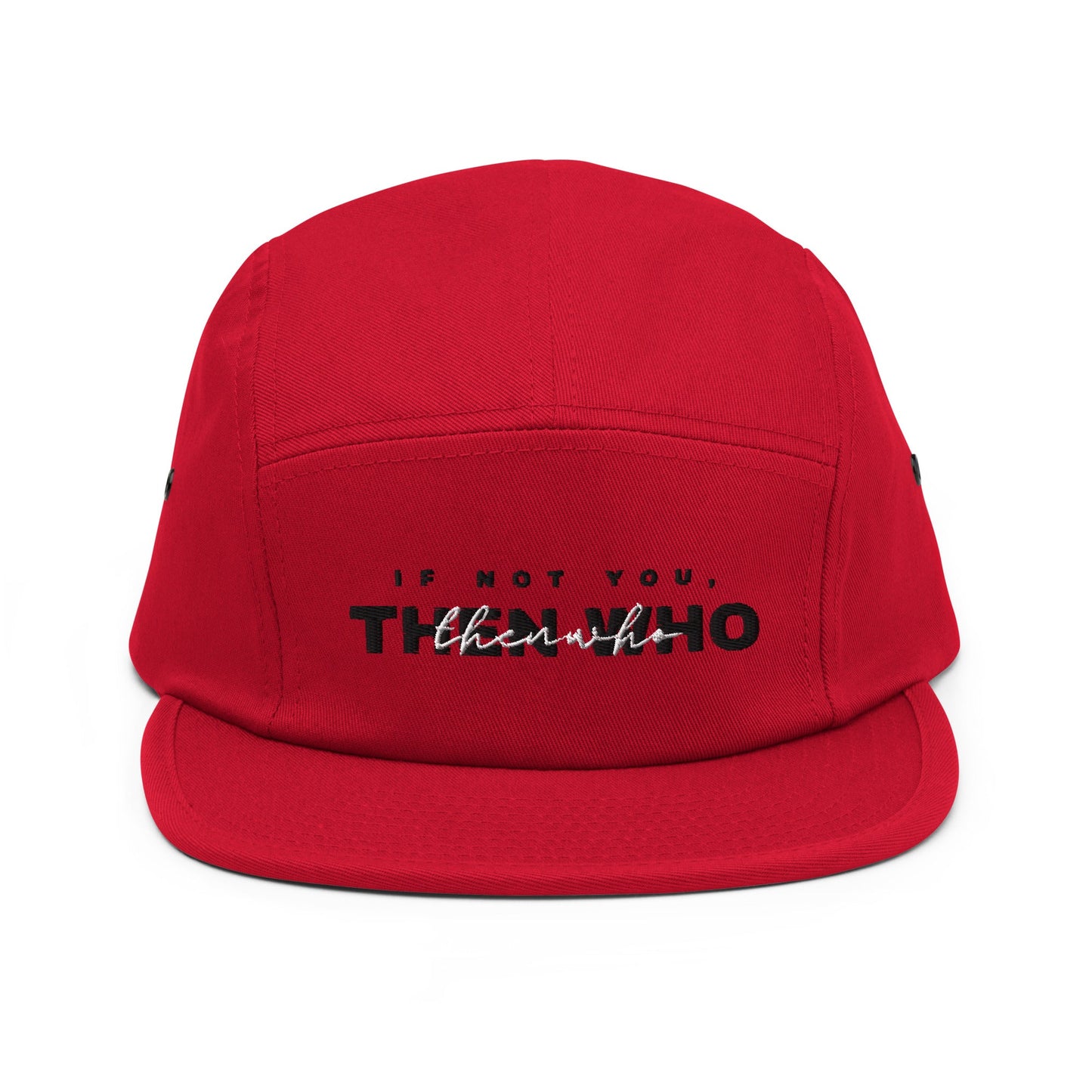 The Launch - Black/White Embroidered - 5 Panel Cap - The Then Who Brand Shop