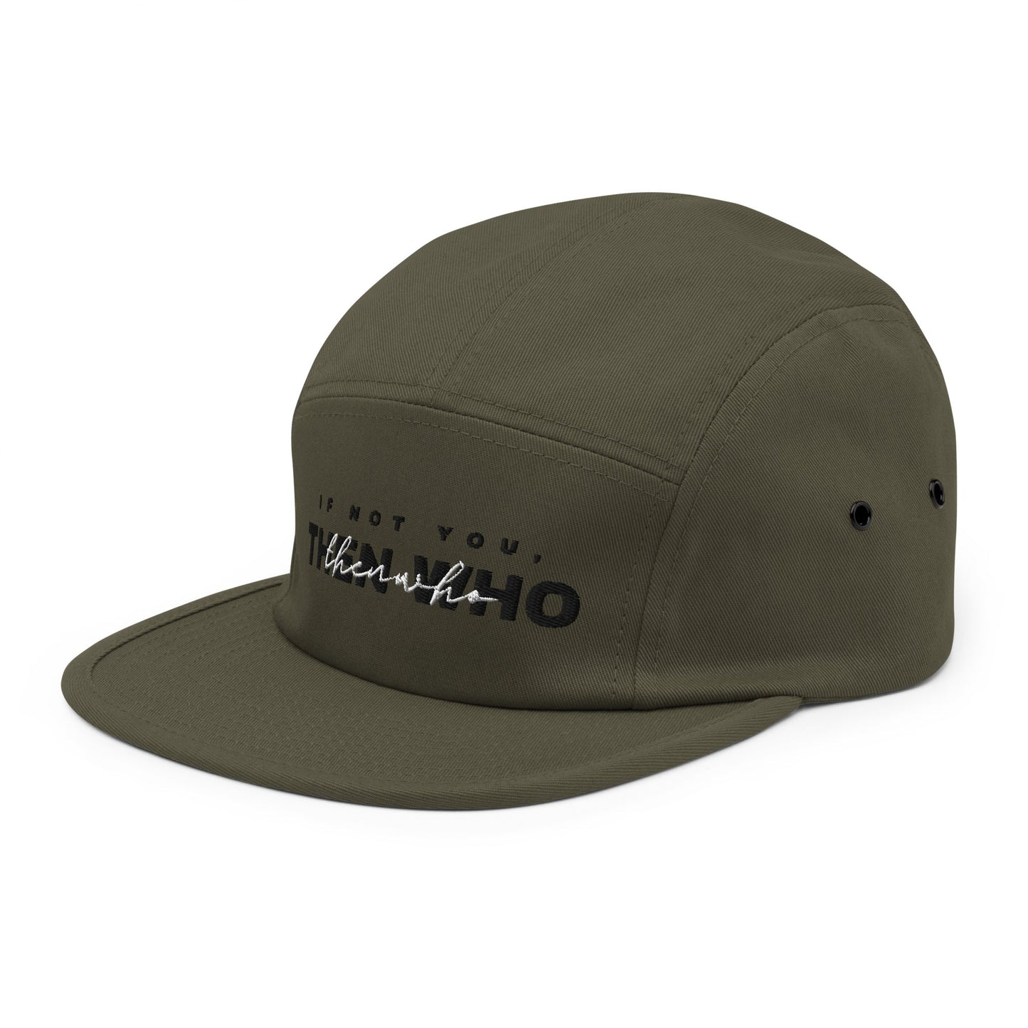 The Launch - Black/White Embroidered - 5 Panel Cap - The Then Who Brand Shop