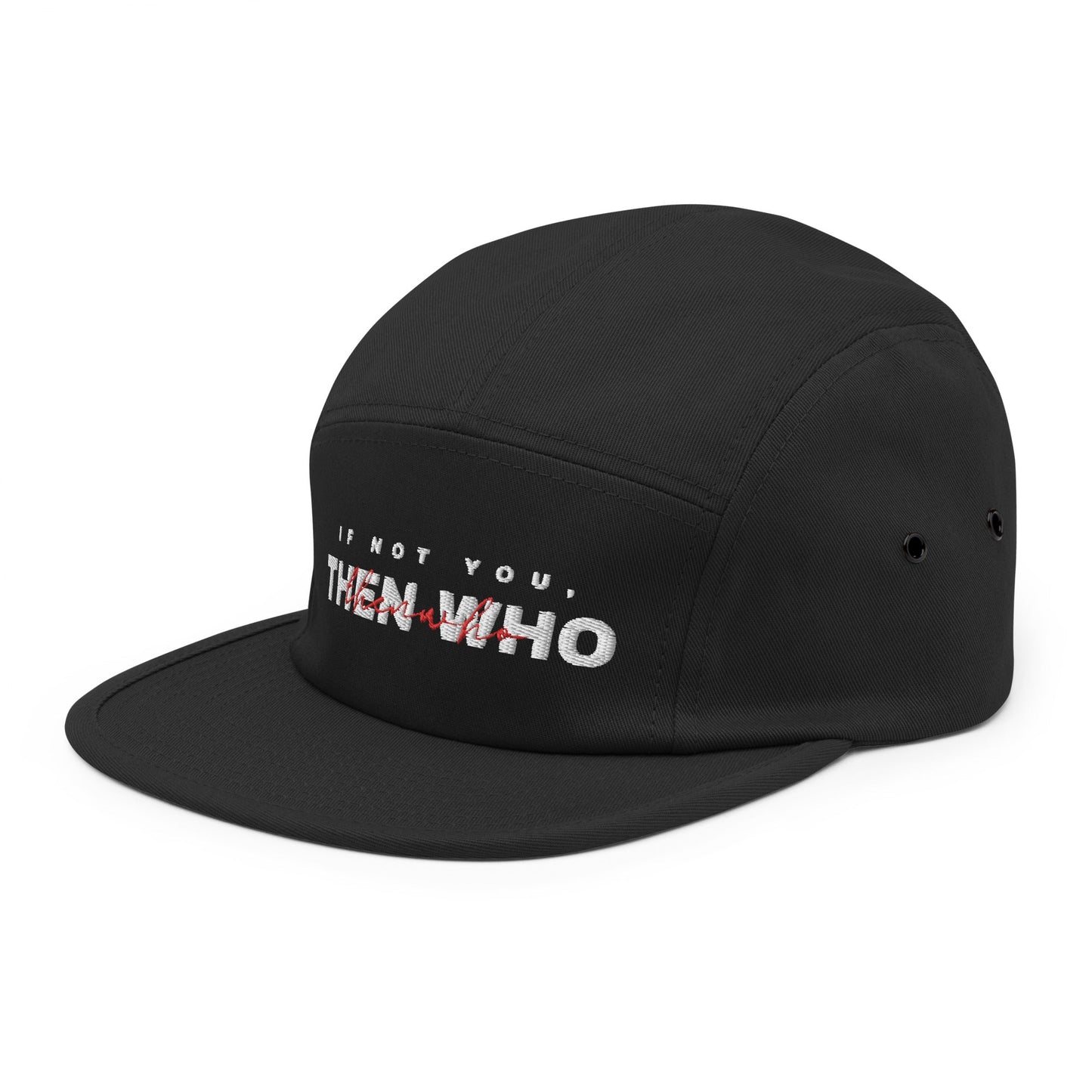 The Launch - White Embroidered - 5 Panel Cap - The Then Who Brand Shop
