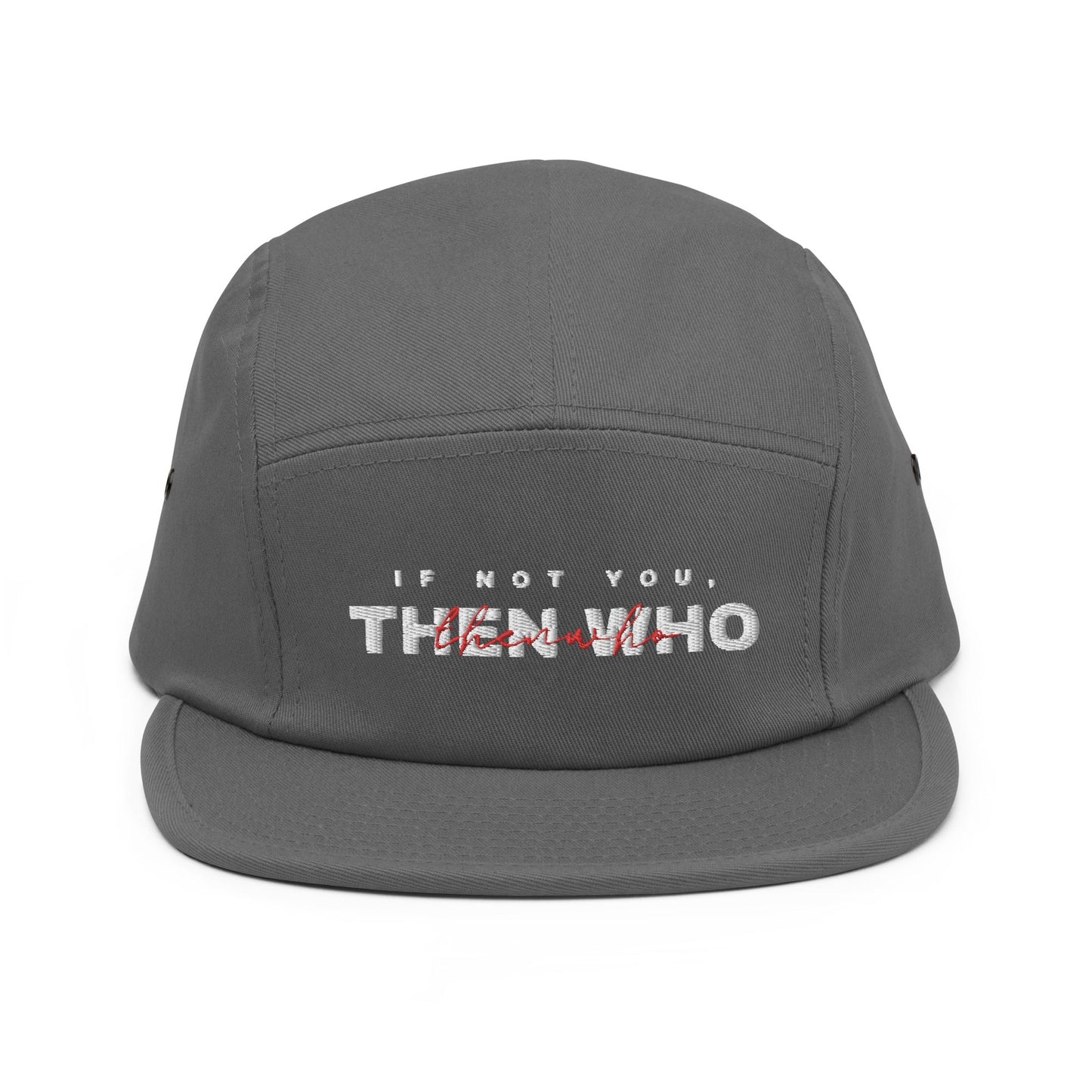 The Launch - White Embroidered - 5 Panel Cap - The Then Who Brand Shop