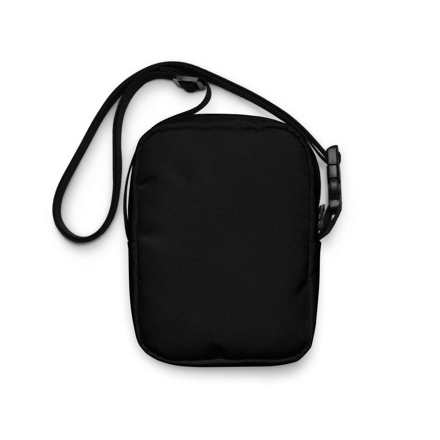 Black crossbody bag on a white background