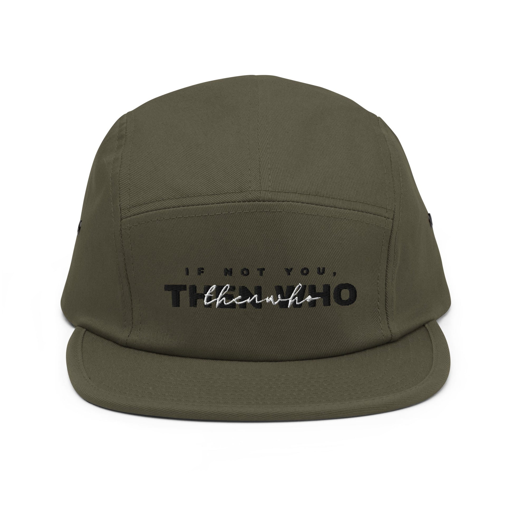 The Launch - Black/White Embroidered - 5 Panel Cap - The Then Who Brand Shop