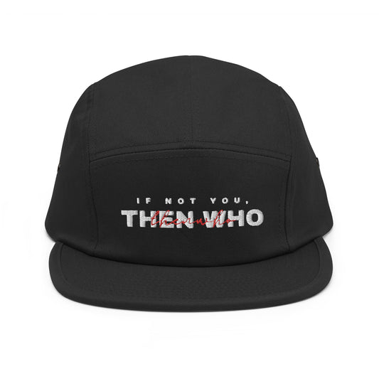 The Launch - White Embroidered - 5 Panel Cap - The Then Who Brand Shop