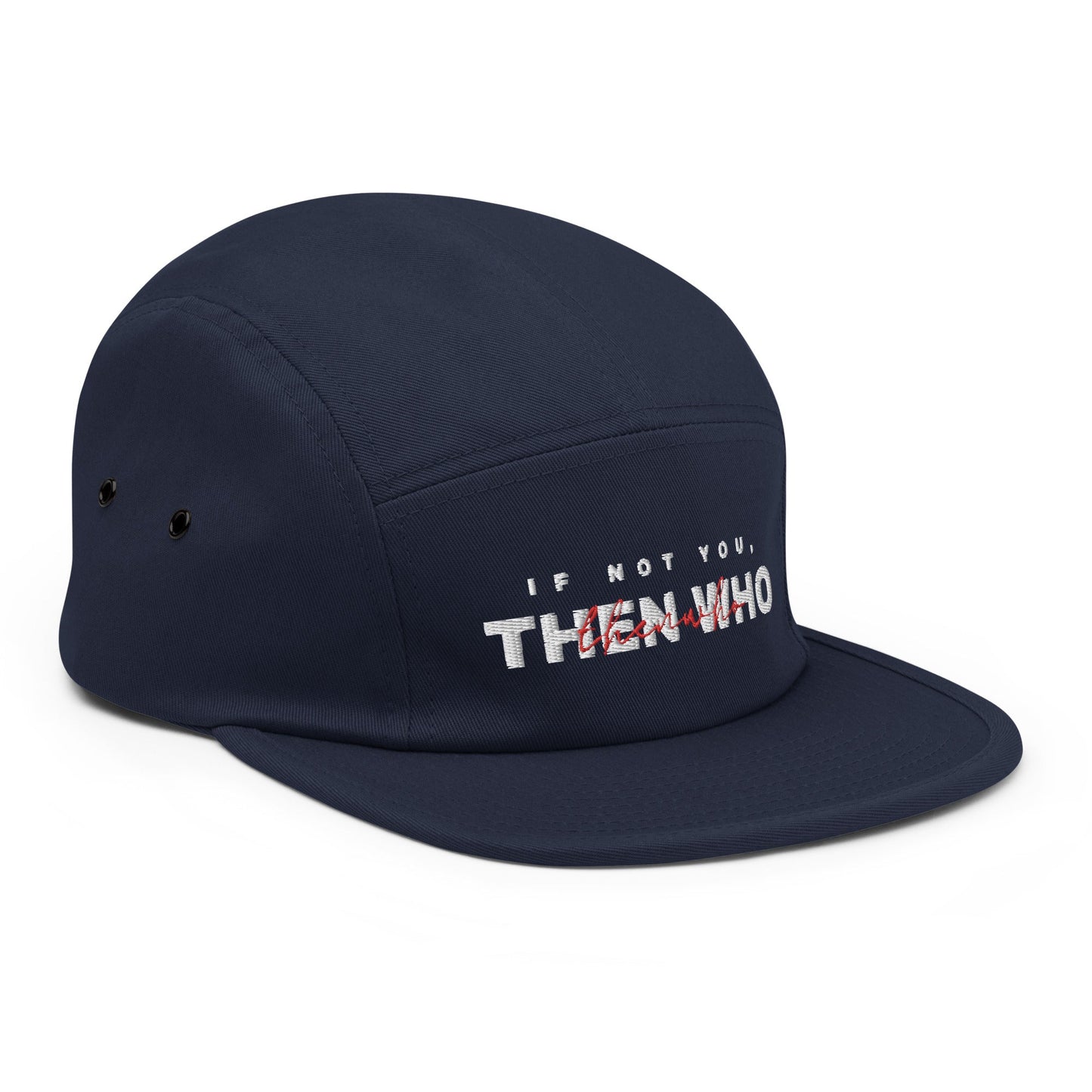 The Launch - White Embroidered - 5 Panel Cap - The Then Who Brand Shop