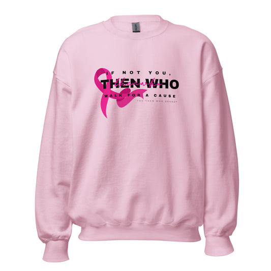 Pink sweatshirt with a pink ribbon graphic and text on a white background